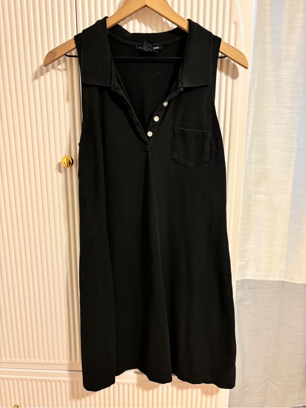Boston Proper Black Sleeveless Polo Dress with Chest Pocket Detail